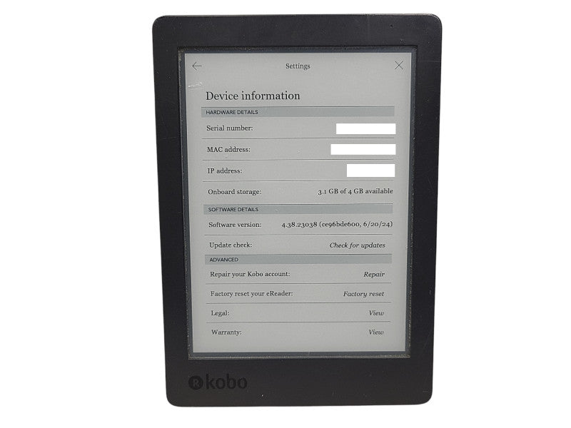 Kobo Aura E-Reader N236 4GB $