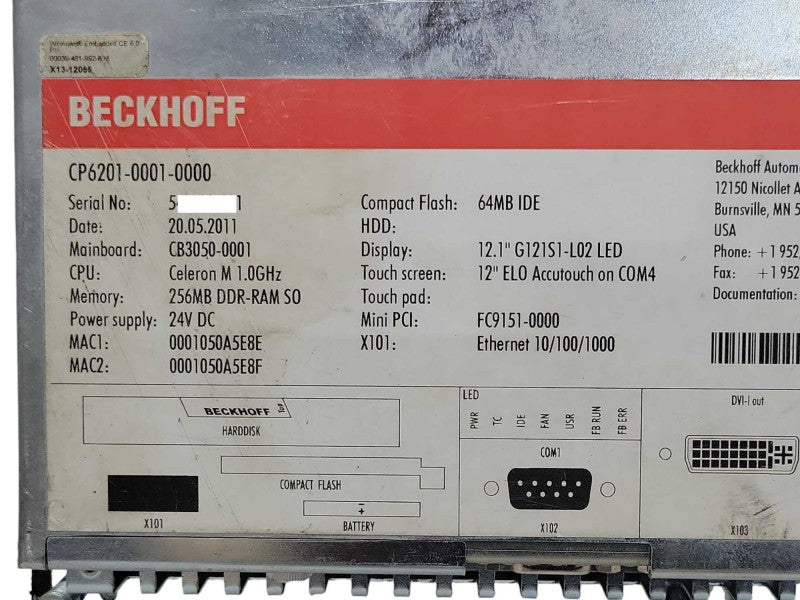 BECKHOFF CP6201-0001-0060 Touchscreen Panel, READ _