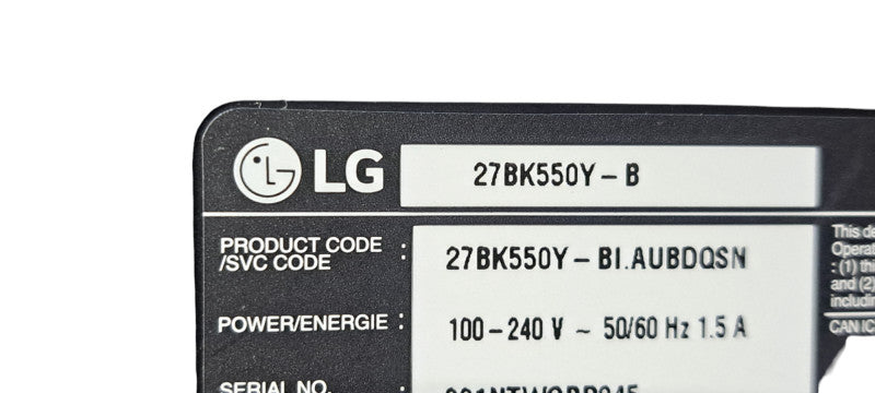 LG 27BK550Y-I 27'' Full HD IPS LCD Widescreen Monitor - Black