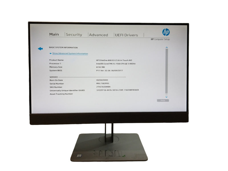 HP EliteOne 800 G3 23.8" Touch AiO Core i7-7500 3.40GHz 8GB RAM, NO HDD/SSD