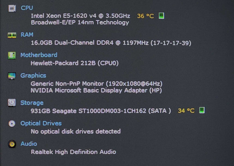 HP Workstation Z440, Xeon E5-1620 v4 3.50GHz, 16GB DDR4, 1TB HDD, K2200
