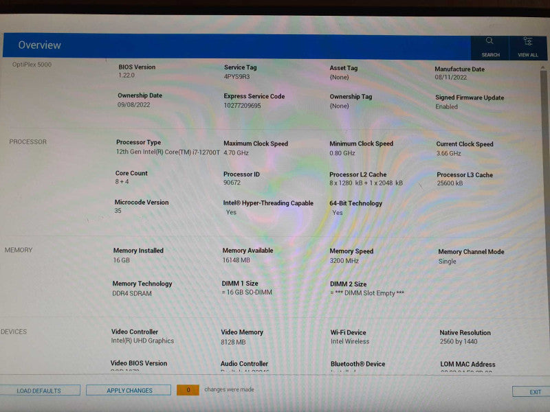 Dell Optiplex 5000 Micro | i7-12700T | 16GB DDR4| No HDD/OS
