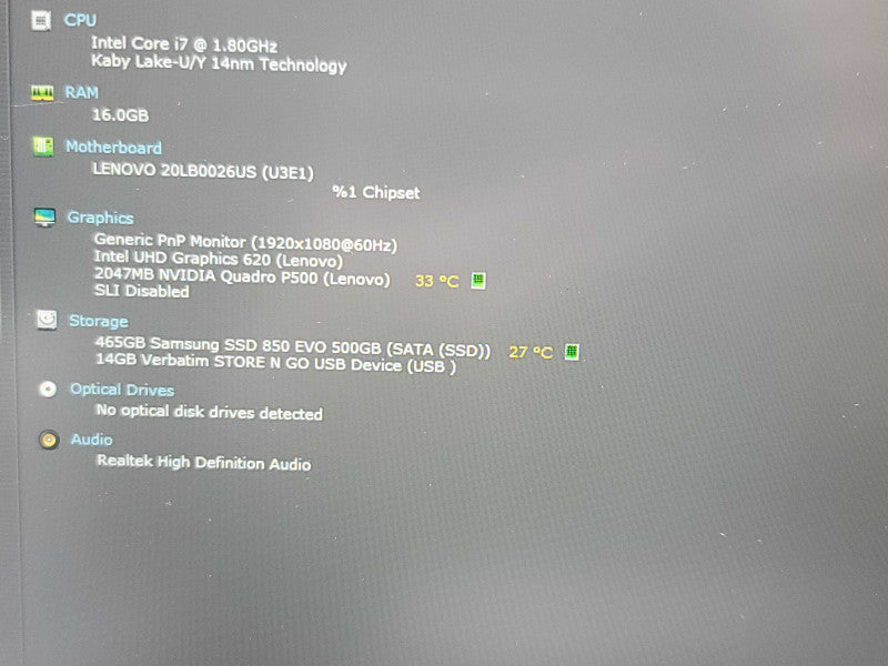Lenovo ThinkPad P15s| i7-8550U| 16GB DDR4| Quadro P520| 500GB SATA SSD READ β Lap200