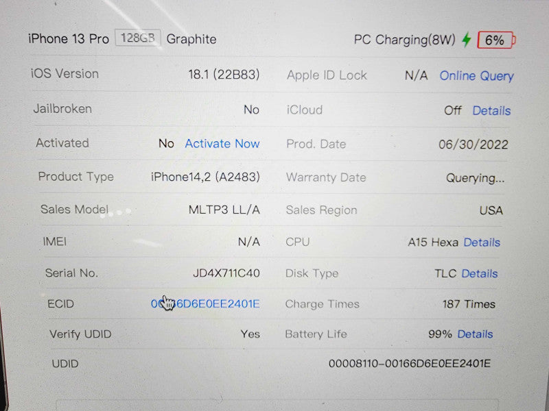 Apple iPhone 13 Pro - 128GB - Graphite [Read] (