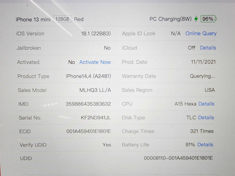 Apple iPhone 13 Mini - 128GB - Red [Read] (