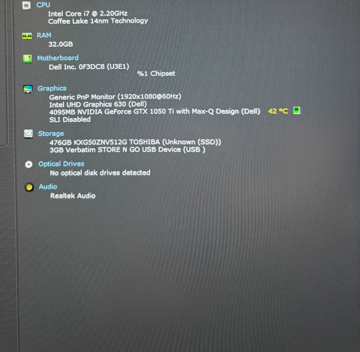 Dell XPS 15 9570 i7-8750H GTX 1050 4GB GPU 32GB RAM 512GB SSD  Lap200