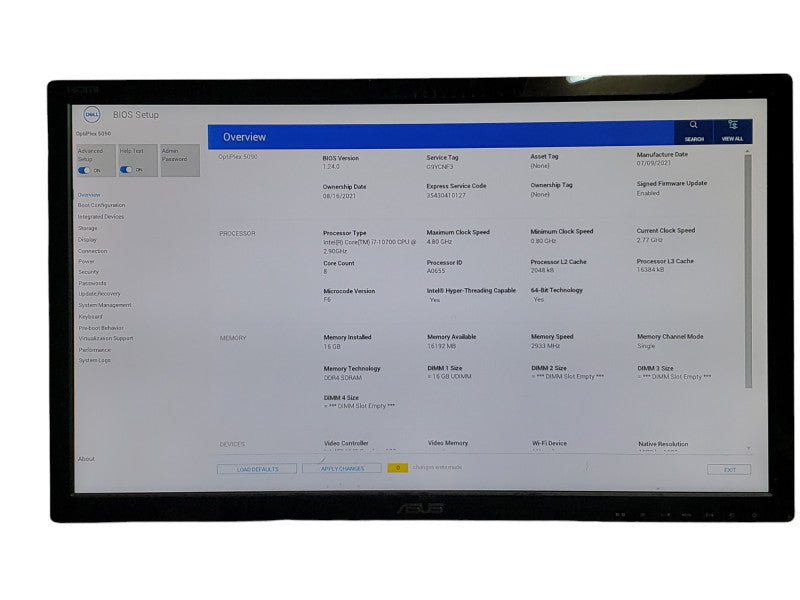 Dell OptiPlex 5090 SFF Desktop Core i7-10700 @ 2.90GHz 16GB DDR4(READ)