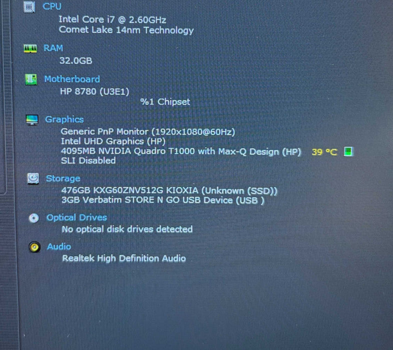 HP ZBook Fury 17 G7 i7-10750H@2.6GHz QUADRO T1000 4GB GPU 32GB RAM 512GB SSD  Lap200