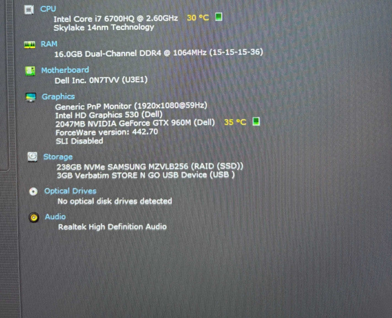 Dell XPS 15 9550 i7-6700HQ@2.6GHz GTX 960 M 2GB GPU 16GB RAM 256GB SSD  Lap200