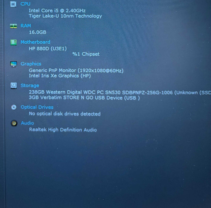 HP EliteBook 840 G8 Intel Core i5-1135G7@2.4GHz 16GB RAM 256GB SSD  Lap200