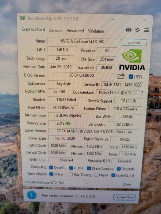 GIGABYTE NVIDIA GTX 760 2GB PCIE %