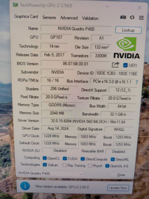 NVIDIAQUADRO P400 2GB PCIE LOW-PROFILE %