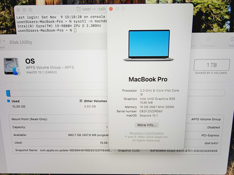 Apple Macbook Pro 2019 16" 8-Core i9-9880H @ 2.3GHz 16GB DDR4 1TB SSD Radeon Pro 5500M 4GB (*