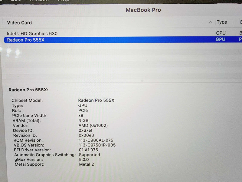 Apple Macbook Pro 2018 15" 6-Core i7-8750H @ 2.2GHz 16GB DDR4 250GB SSD Radeon Pro 555X 4GB (