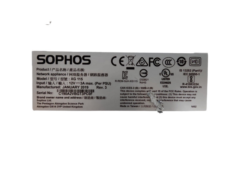 Sophos XG115 Rev 3 | 4-Port Gigabit Firewall Appliance | Factory Reset