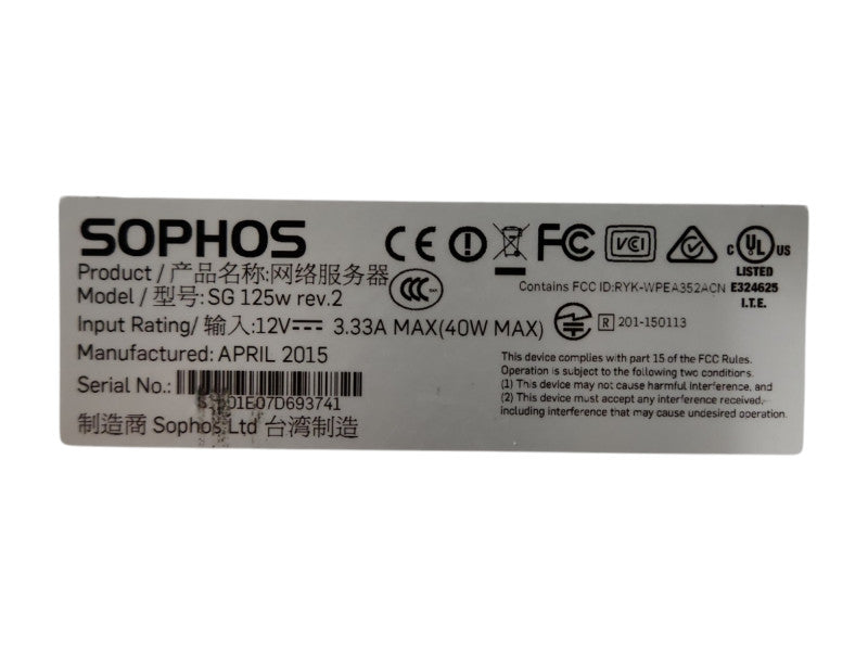 Sophos SG 125W rev.2 UTM Network Security Appliance, READ