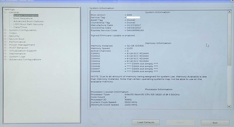 DELL Precision Tower 5810 Intel Xeon E5-1620 v3 @ 3.50Ghz, 32GB RAM , K620