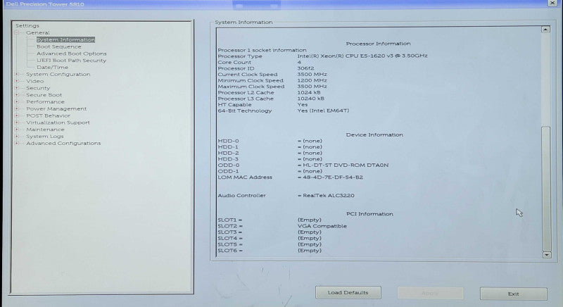 DELL Precision Tower 5810 Intel Xeon E5-1620 v3 @ 3.50Ghz, 32GB RAM , K620