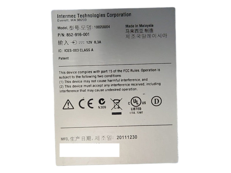 Intermec CK70 CK71 FlexDock 1002UU04 Charging Station 852-916-001, w/ PSU