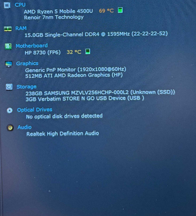 HP ProBook 4550 G7 AMD Ryzen 5 4500U 16GB RAM 256GB SSD  Lap200