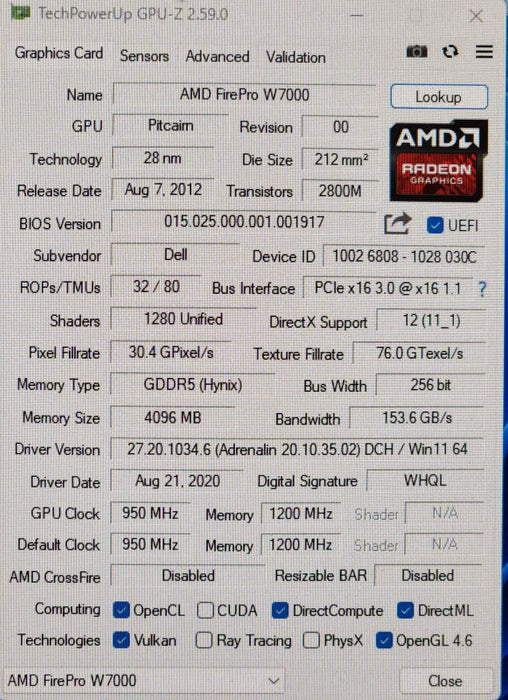 AMD FirePro W7000 4GB GDDR5 PCIe Graphics Card, w/ 4x DP Ports