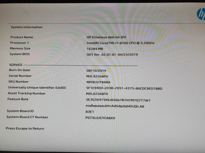HP EliteDesk 800 G4 SFF | i7-8700 @ 3.2GHz | 16GB DDR4 | No HDD/OS Q