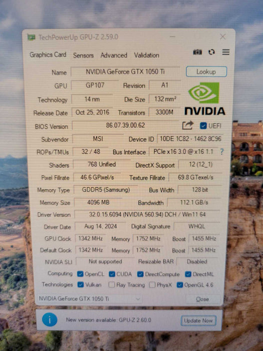 MSI NVIDIA GTX 1050Ti 4GB PCIE %