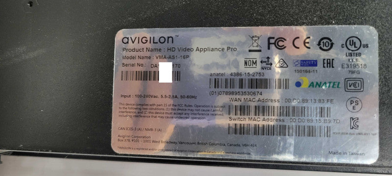 Avigilon HD Video Appliance Pro VMA-AS1-16P, No HDD, READ _