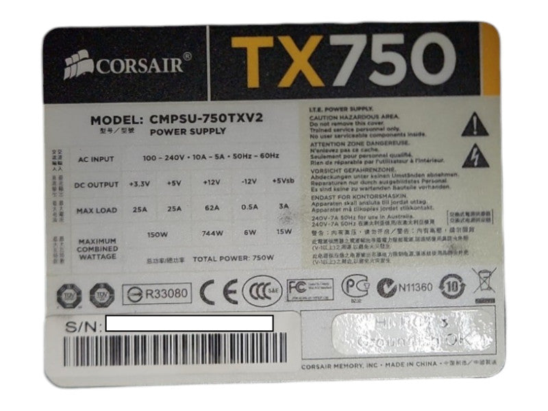 CORSAIR TX750 750W power supply, CMPSU-750TXV2