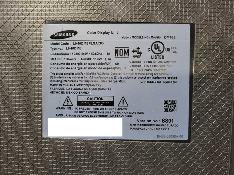 Samsung 40" DM40E Color Display Unit (LH40DMEPLGA/GO) No remote controller Q$