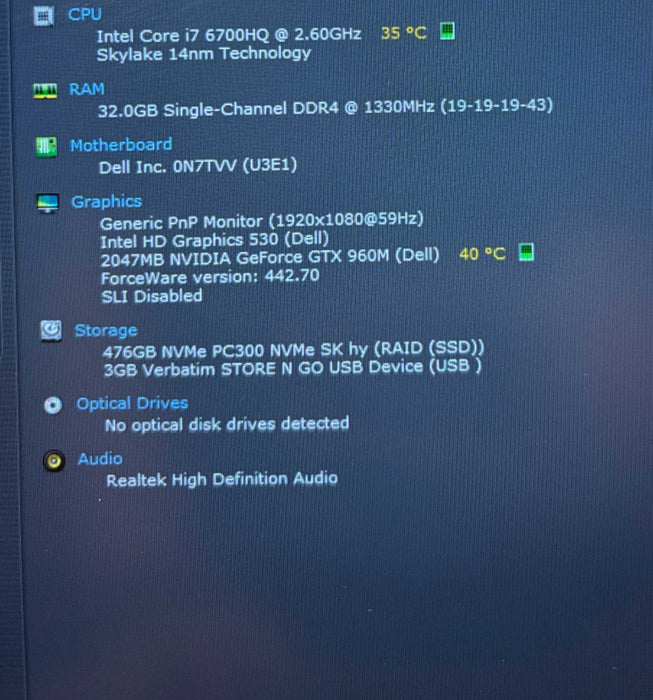 Dell XPS 15 9550 i7-6700HQ@2.6GHz GeForce GTX 960M 2GB GPU 32GB 512SSD  Lap200