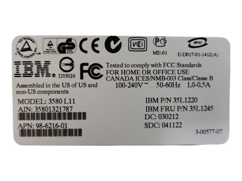 IBM Ultrium1 LTO1 External SCSI LVD Tape Drive 3580-L11, P/N: 35L1220