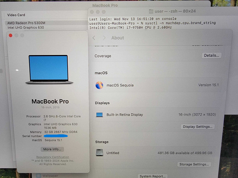 MacBook Pro 16" 2019 A2141 |6-Core i7-9750H @2.6GHz 32GB RAM 500GB SSD Radeon