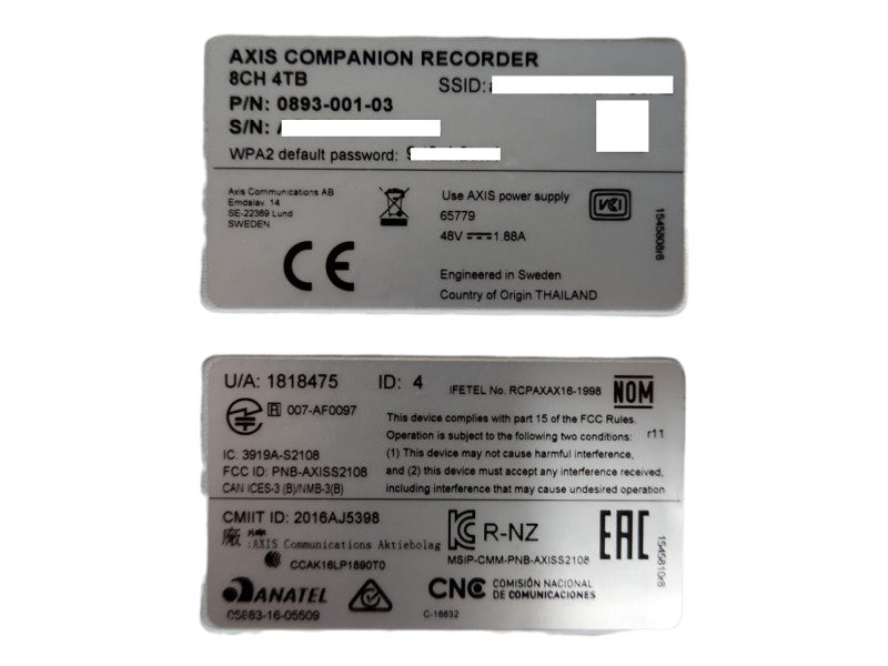Axis 8-Channel 4TB Companion Network Video Recorder w/ Power Supply