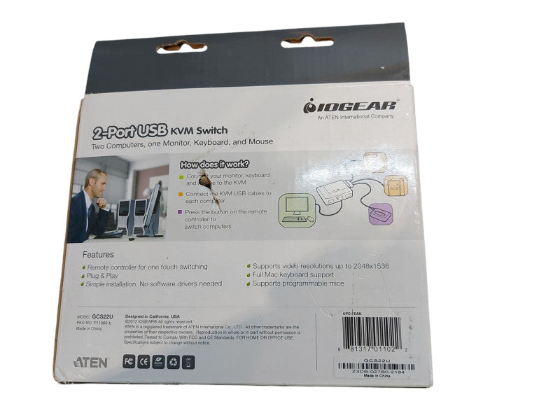 IOGEAR 2-Port USB Two Computer KVM Switch GCS22U