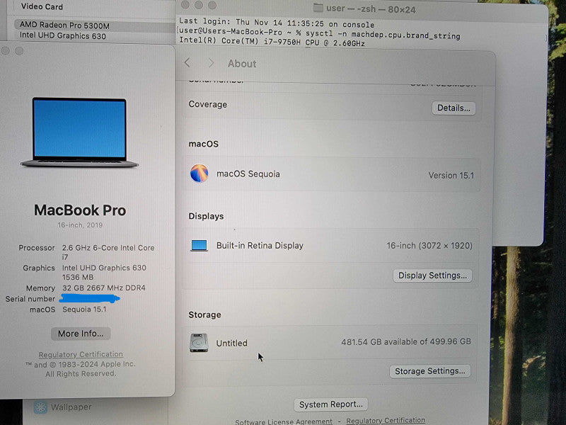 MacBook Pro A2141 16" 2019 |6-Core i7-9750H @2.6GHz 32GB RAM 500GB SSD - READ
