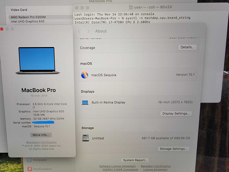 MacBook Pro A2141 16" 2019 |6-Core i7-9750H @2.6GHz 32GB RAM 500GB SSD - READ