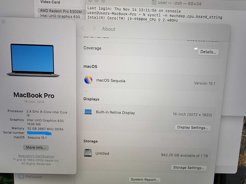 MacBook Pro A2141 16" 2019 |8-Core i9-9980HK @2.4GHz 32GB RAM | 1TB SSD -READ