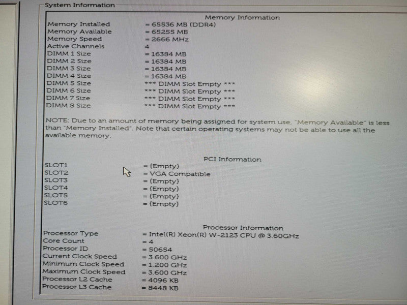 Dell Precision 5820 Tower Workstation, Xeon W-2123 3.60GHz, 64GB DDR4, No GPU/PSU !