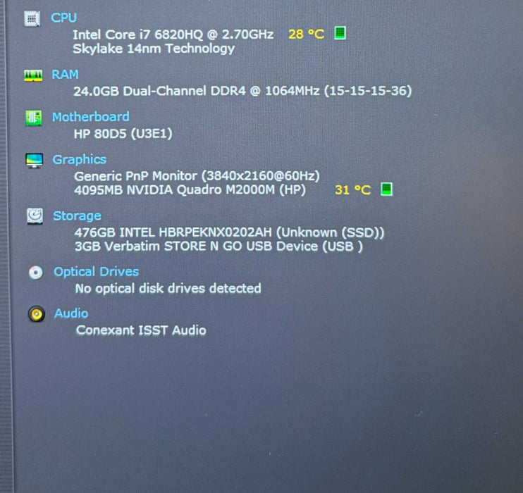 HP ZBook 15 G3 i7-6820HQ QUADRO M2000M 4GB GPU 4K LCD 24GB RAM 512SSD  Lap200
