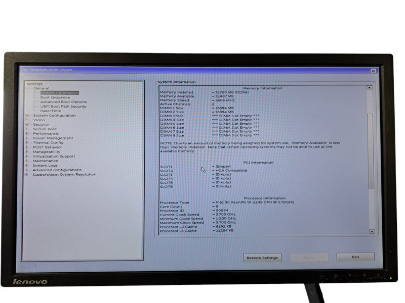 Dell Precision 5820 Tower | Xeon W-2145 @ 3.70GHz 8C, 32GB DDR4, No HDD/GPU