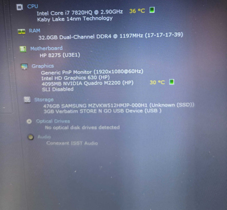 HP Zbook 15 G4 i7-7820HQ QUADRO M2200 4GB GPU 32GB RAM 512GB SSD READ!  Lap200