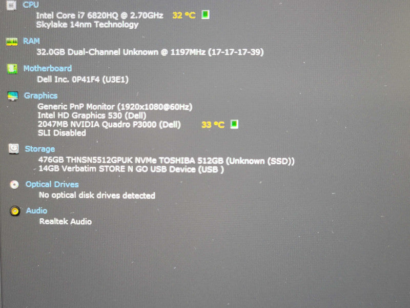 Dell Precision 7710| i7-6870HQ| 16GB DDR4| Quadro P3000| 512GB NVMe β Lap200