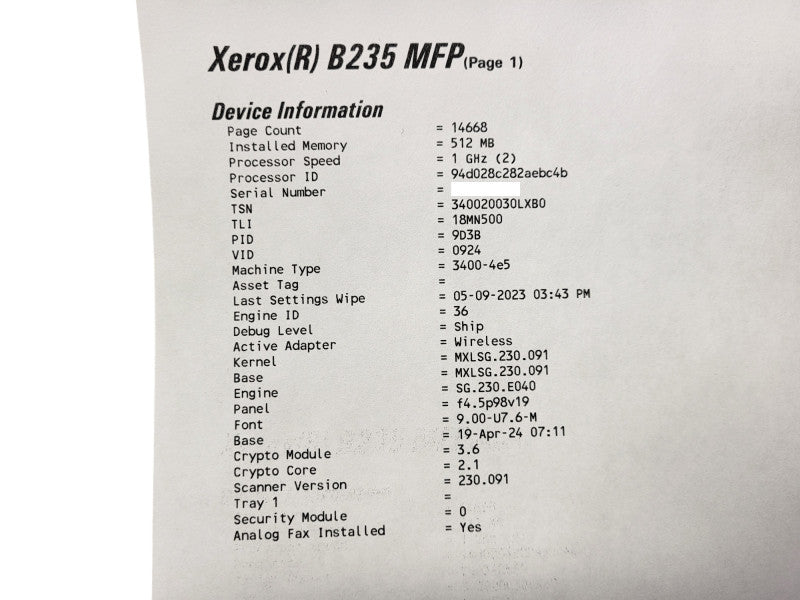 Xerox B235/DNI Multifunction Monochrome Laser Printer $