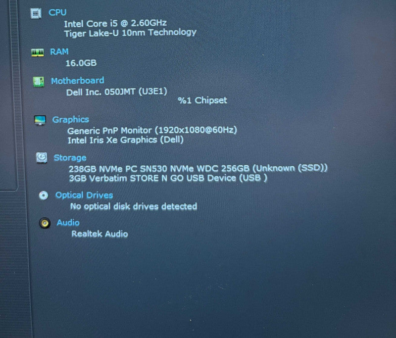 Dell Latitude 5420 Intel Core i5-1145G7@2.6GHz 16GB DDR RAM 256GB NVMe SSD Q