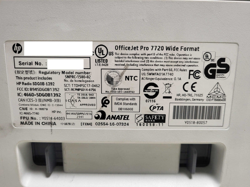 HP OFFICEJET PRO 7720 WIDE FORMAT ALL-IN-ONE INKJET PRINTER $