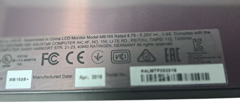 ASUS MB169B 15.6" IPS USB 3.0 Powered Ultra-Slim Portable Monitor
