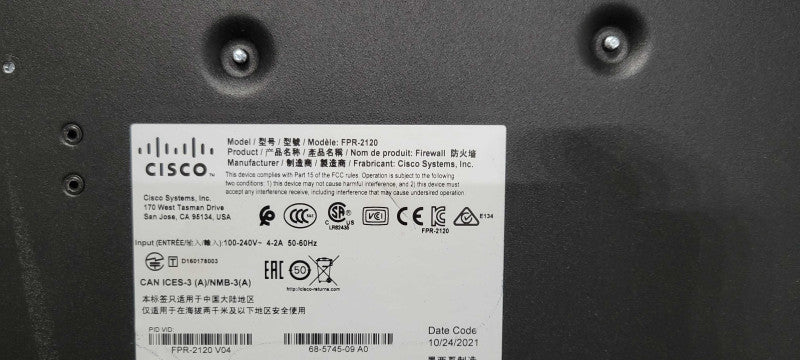 Cisco FPR-2120 FirePower 2100 Series Firewall Security Appliance w/ 100GB SSD _