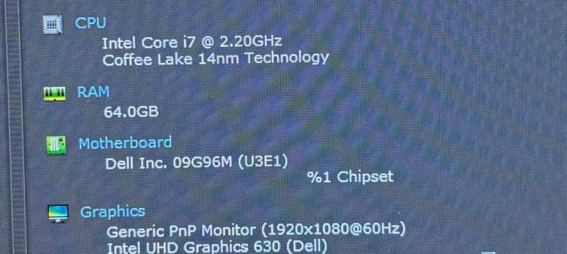 Dell Precision 7730 i7-8750H@2.2GHz QUADRO P3200 6GB GPU 64GB RAM 512GB SSD  Lap200