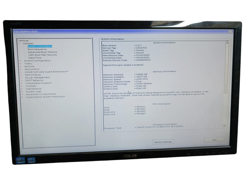 Dell OptiPlex 3070 SFF Intel i5-9500 3GHz 16GB DDR4